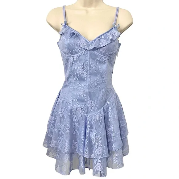 Outcast Dylan Bustier Lace Mesh Mini Dress New Lilac - Picture 6 of 13